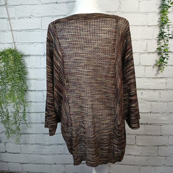 WOMENS MESH KNIT SWEATER, BROWN AND CREAM, OVERSIZED, SQUARE NECK, SIZE L - Picture 13 of 15